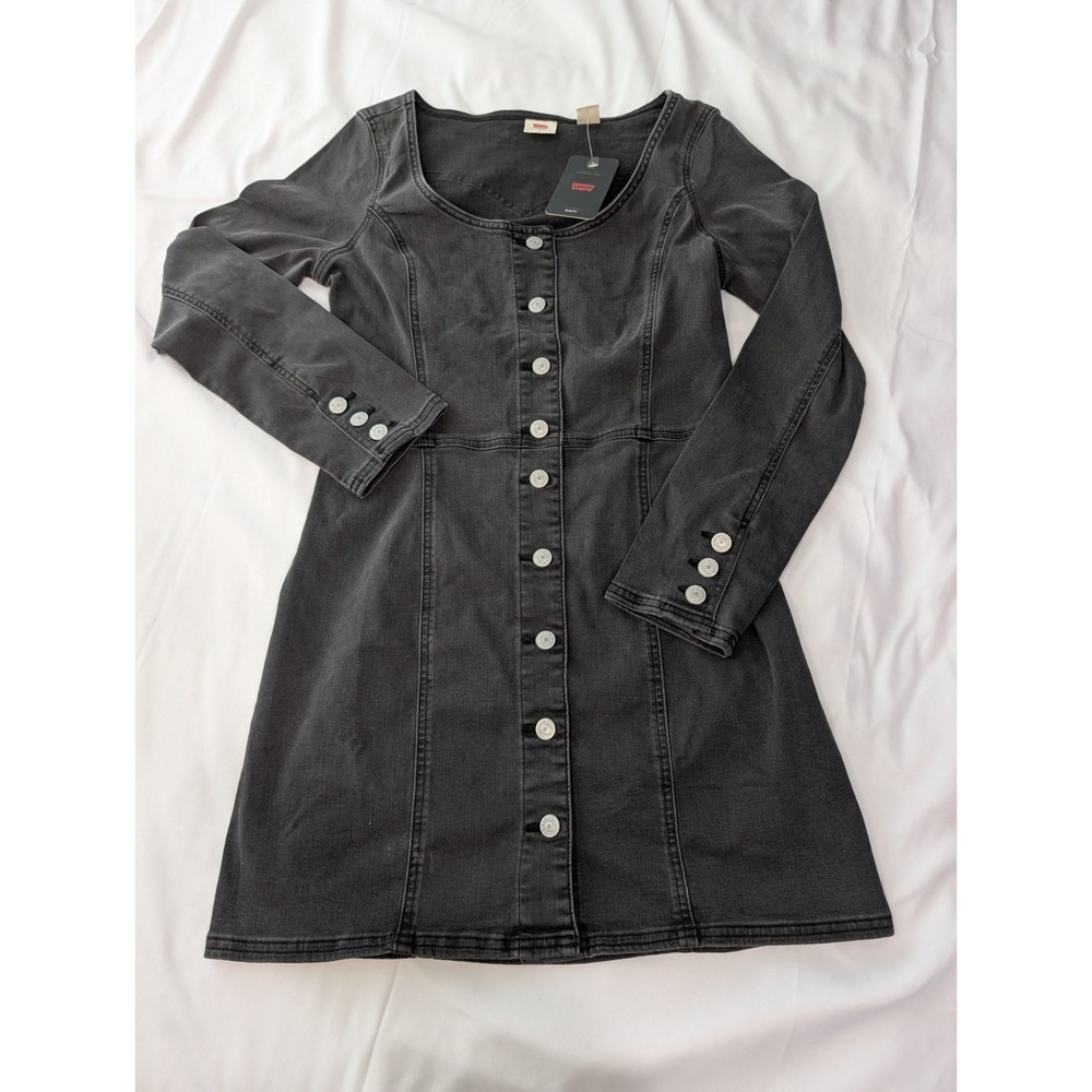 Levi's Veda Charcoal Button-Front Long Sleeve Denim Dress Size Small NWT